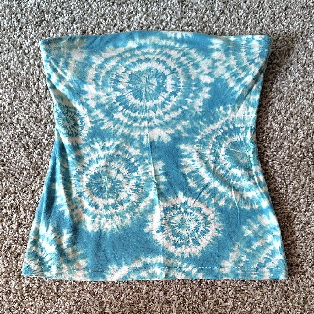 Lilu Turquoise and White Tie-Dye Top